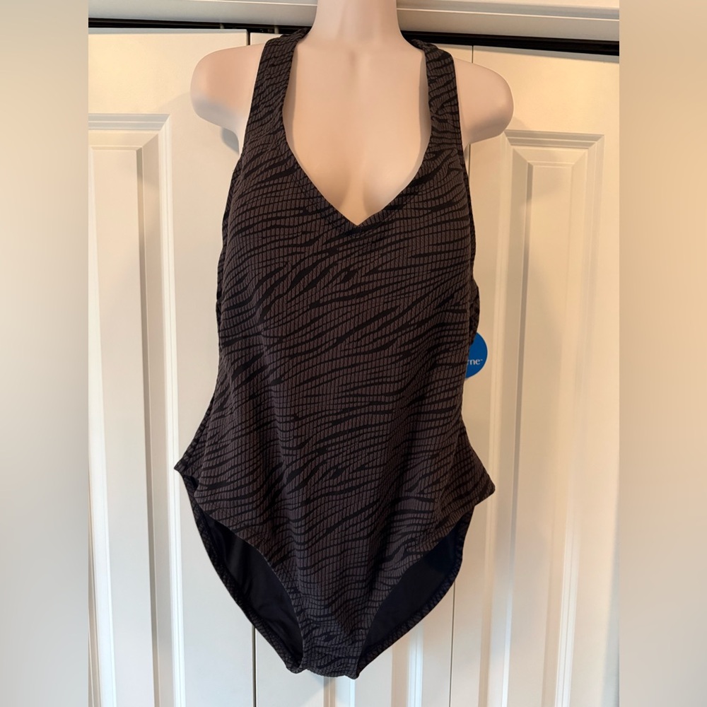 Sol Borne black jacquard one piece swimsuit swim 2X NEW